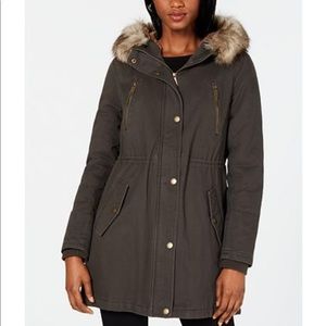 Hooded Faux Fur Trim Anorak Coat